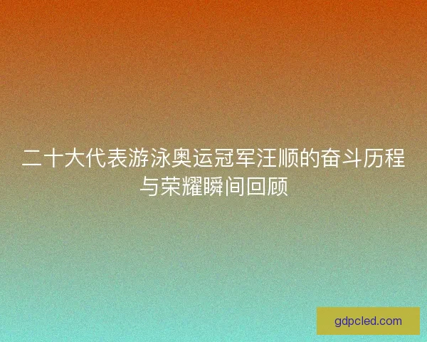 二十大代表游泳奥运冠军汪顺的奋斗历程与荣耀瞬间回顾